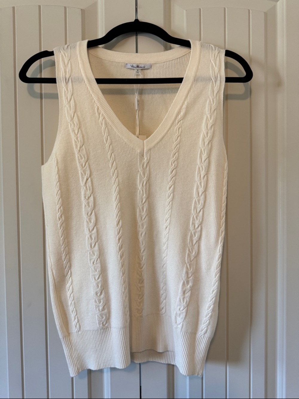 Vila Milano Cream V-Neck Cable Knit Sweater Vest